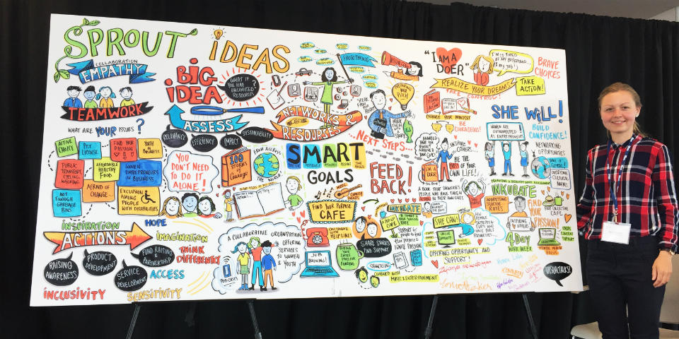 Student presenting ideas at conference in Canada.