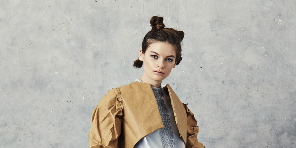 Model wearing sustainable fashion.
