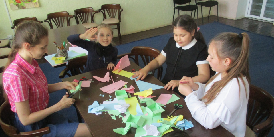 Children doing paper crafts