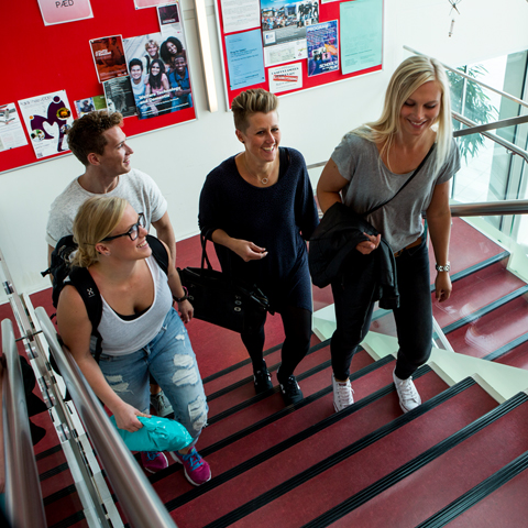 Students walking up the stairs
