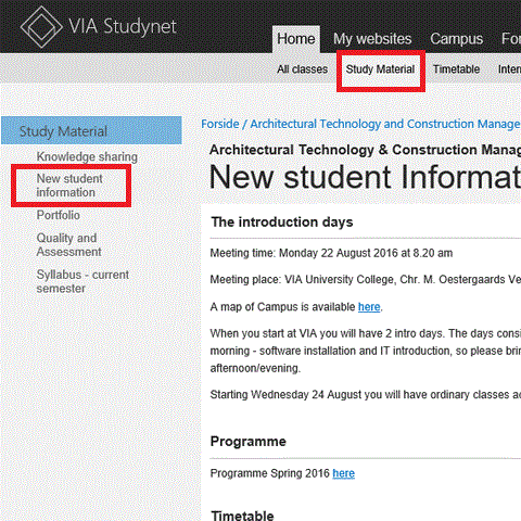 Screen dump from VIA Studynet