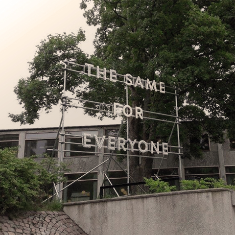 Sign from Aarhus saying 'The Same for Everyone'