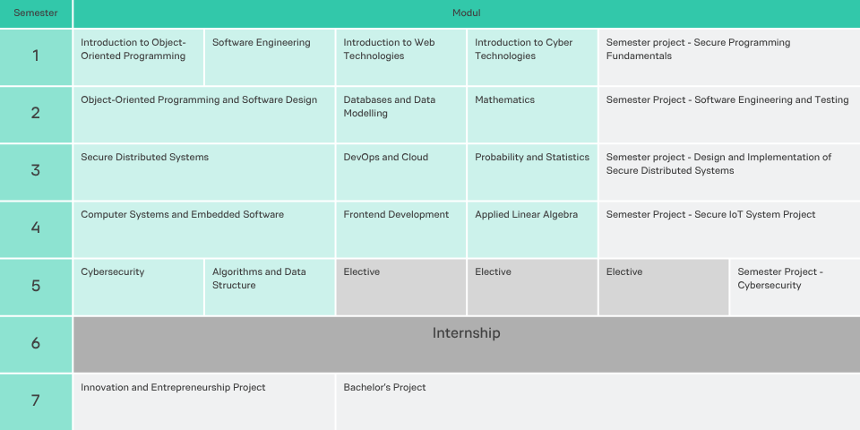 Overview of semesters at Software Technology Engineering with Cybersecurity Specialisation